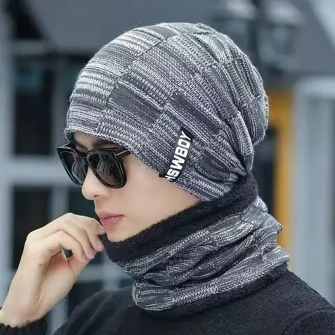 Scaldacollo cappello lavorato a maglia sciarpa Set fodera in lana di pelliccia spessa berretti in maglia calda passamontagna cappello invernale per uomo donna berretto Skullies Bonnet