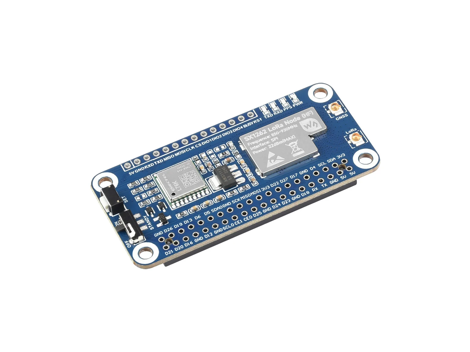 Waveshare SX1262 LoRaWAN Node Module Expansion Board for Raspberry Pi, With Magnetic CB antenna, SPI,40PIN GPIO Header