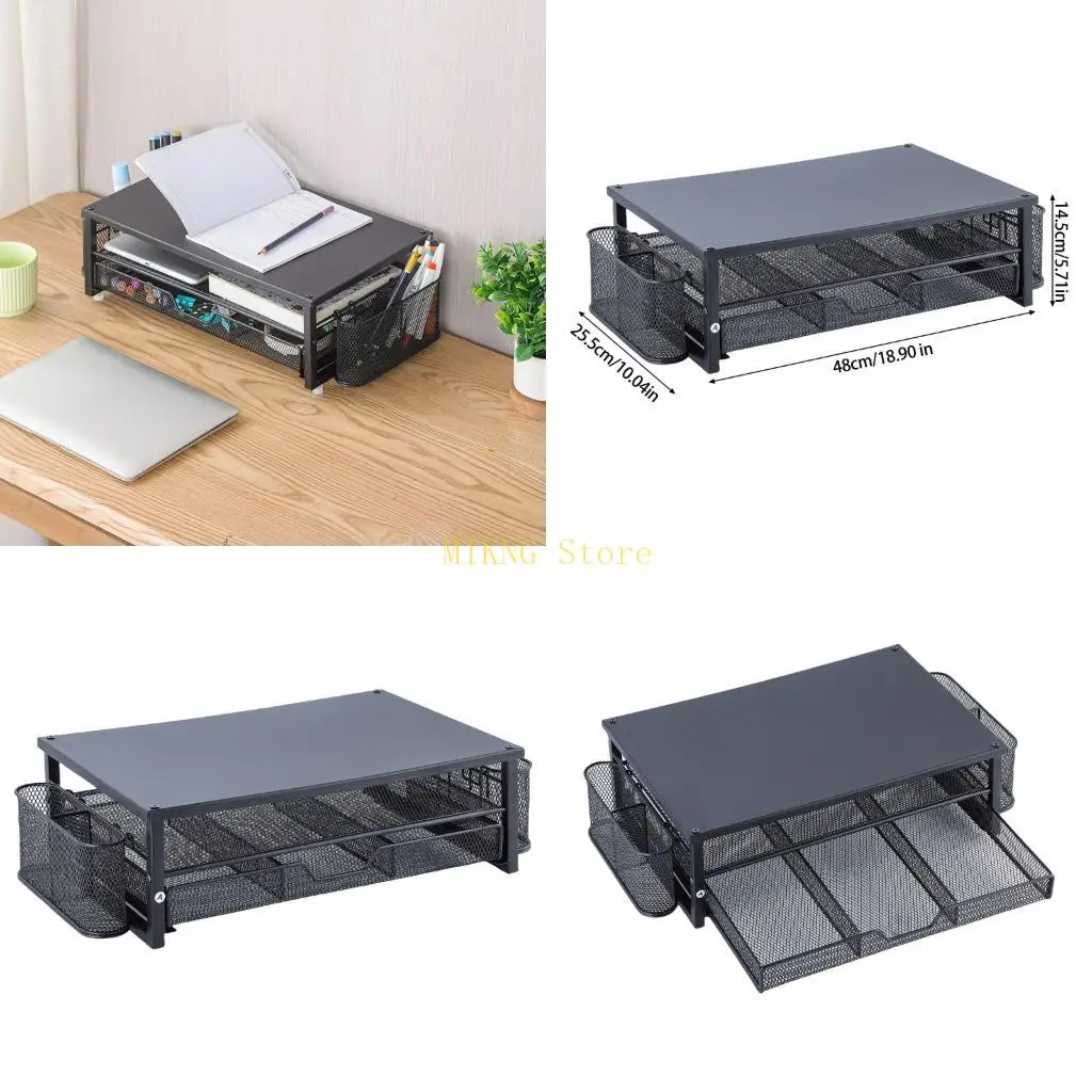 

Металлическая подставка для экрана с выдвижным ящиком и боковым хранилищем. Двухслойная металлическая подставка для экрана. Настольные органайзеры для ноутбука. Лучшие продажи.