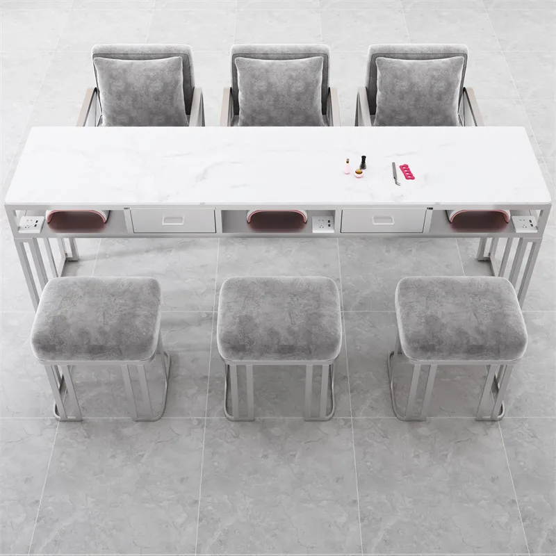 

Серебристые комбинированные столы для маникюра, экономичные столы для маникюра со скидкой, роскошная модная коммерческая мебель Tavoli Ungueali ZY40MJZ