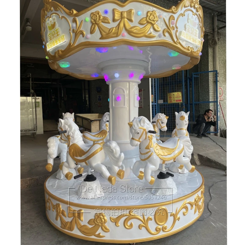 Amusement Park Gold Color 6 Seats Merry Go Round Horse Carousels Coin Operated Kiddie Rides Shopping Center Arcade Game Machine