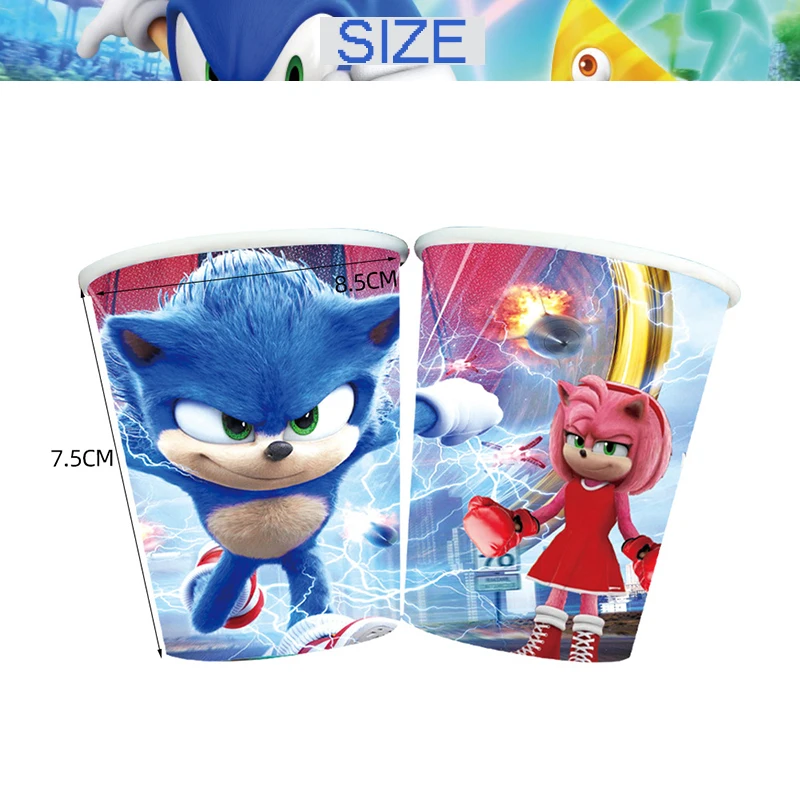 Kit Sonic Party Supplies Boys Birthday Party Paper Tableware Set Paper Plate Cup Napkins Baby Shower Decorations Sonic Gift Bags