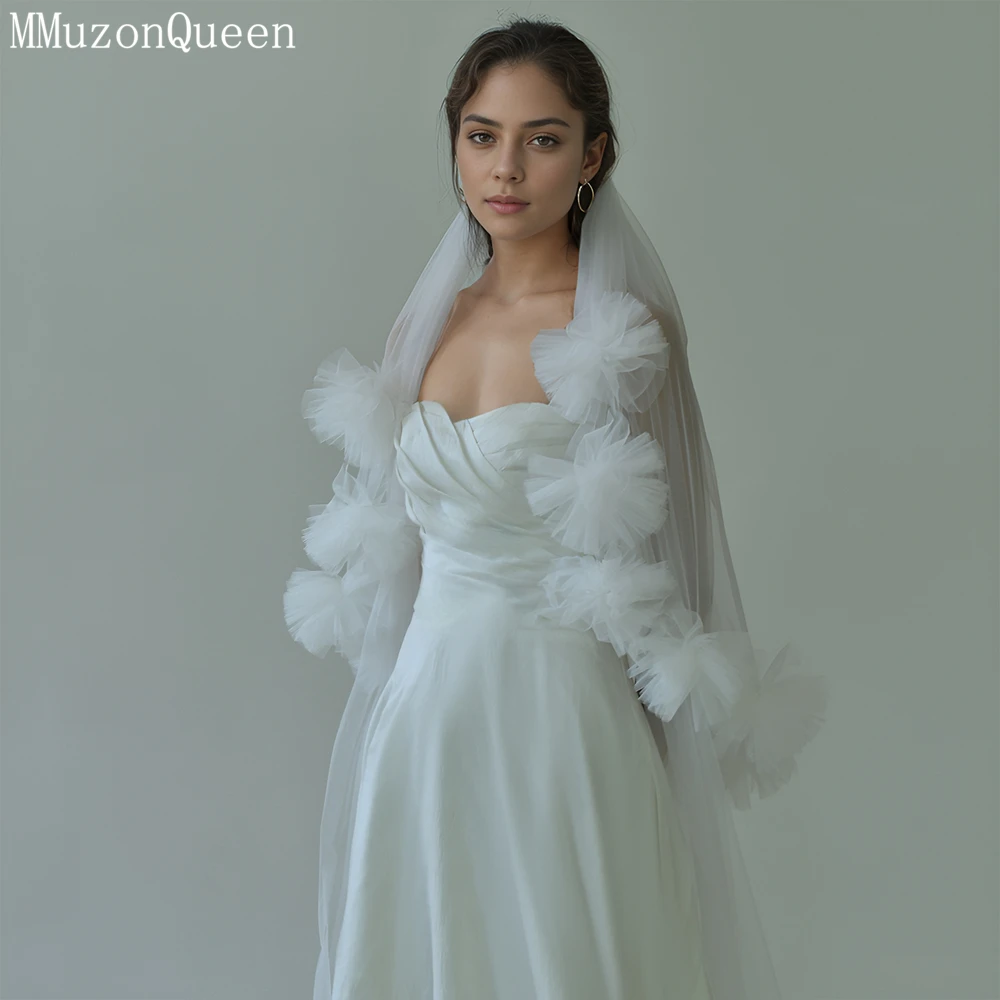 MMQ 3D Flower Bridal Headdress Waltz Wedding Veil Double layered White Tail Wedding Accessories Things for weddings M136 image 2