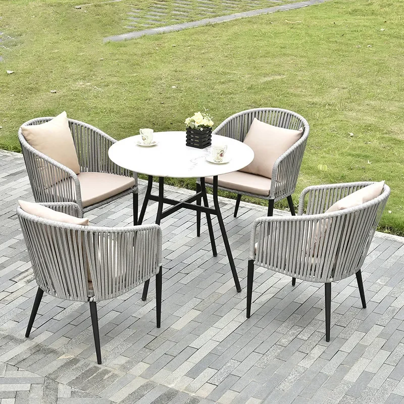Outdoor European Style Villa Courtyard Leisure Open Air Terrace Rattan Balcony Simple PE Rattan Chair Rope Chair