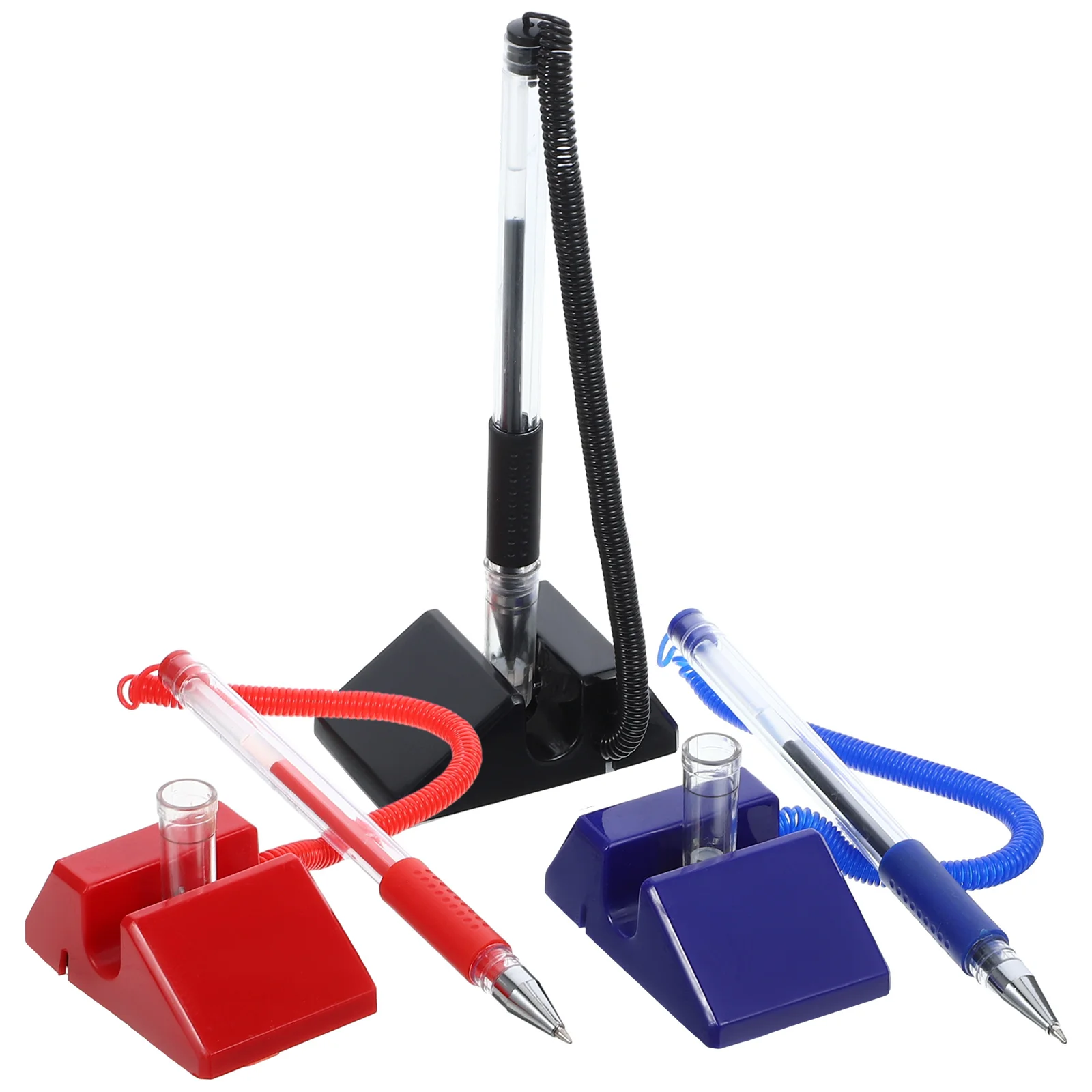 

3pcs Sign With Stand Anti- Security Pen For Office Bank Hotel Lobby Counter Use Desktop Pen With Holder Writing