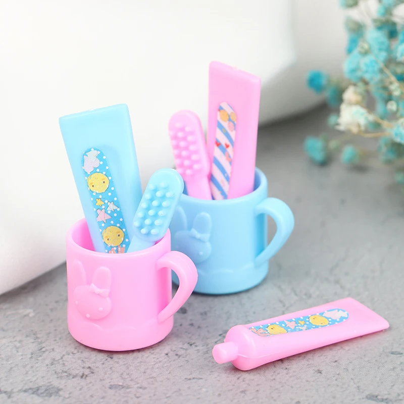 1/6 1/12 Dollhouse Miniature Mini Cup Toothpaste Toothbrush For Ob11 Blyth Barbies Pullip Dollhouse Furniture Accessories Toys