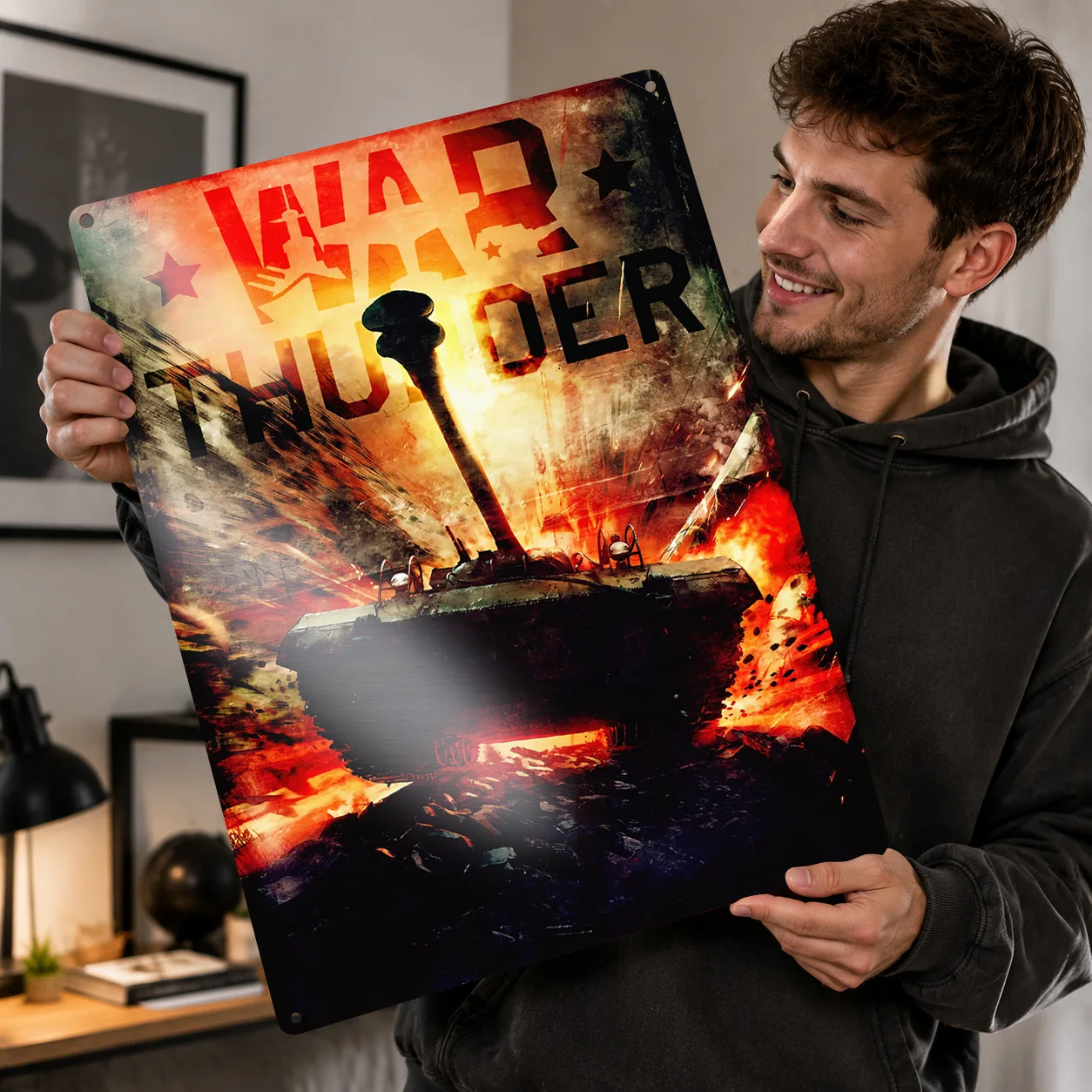 War Thunder Tank Explosion Personalized 3D Textured Metal Poster Wall Art Tinplate Sign for Room Accessories Office Decor Luxury