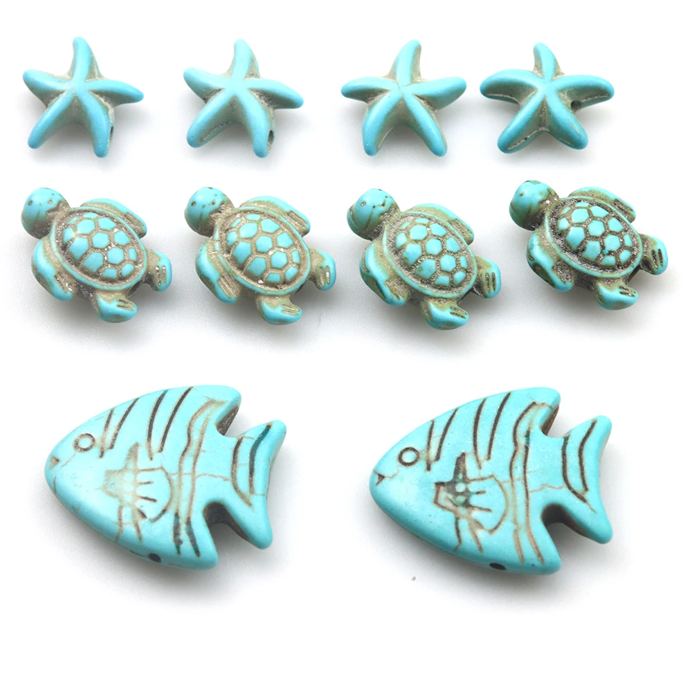 Natural Dye Turquoise 16 Pieces/Batch Of Fish/Starfish/Turtle/Beaded Multi Shaped Handmade DIY Jewelry Accessories