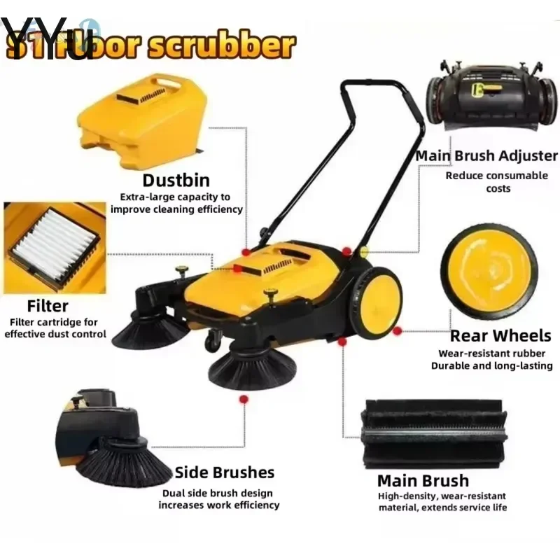 for Industrial Manual Walk Behind Floor Sweeper Push Type Dust Collector Cleaning Machine for Factory Warehouse Farm Use