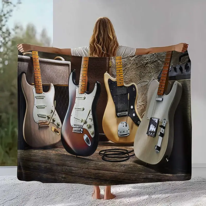 Fender Guitar Theme Rock Music Soft Flannel Throw Blanket,Cozy Warm Blanket for Bed,Sofa,Living Room,Picnic,Camping,Home Decor