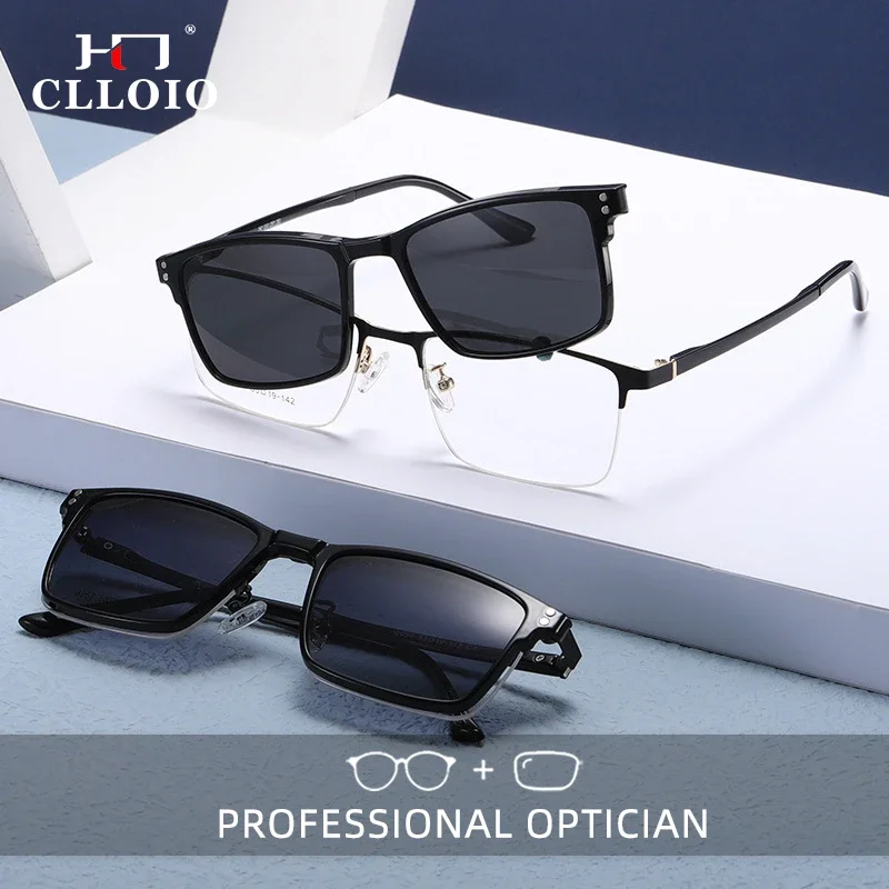 

CLLOIO TR90 Magnetic Clip on Optical Reading Glasses Anti Blue Ray Myopia Glasses For Men Polarized Sunglasses with Prescription