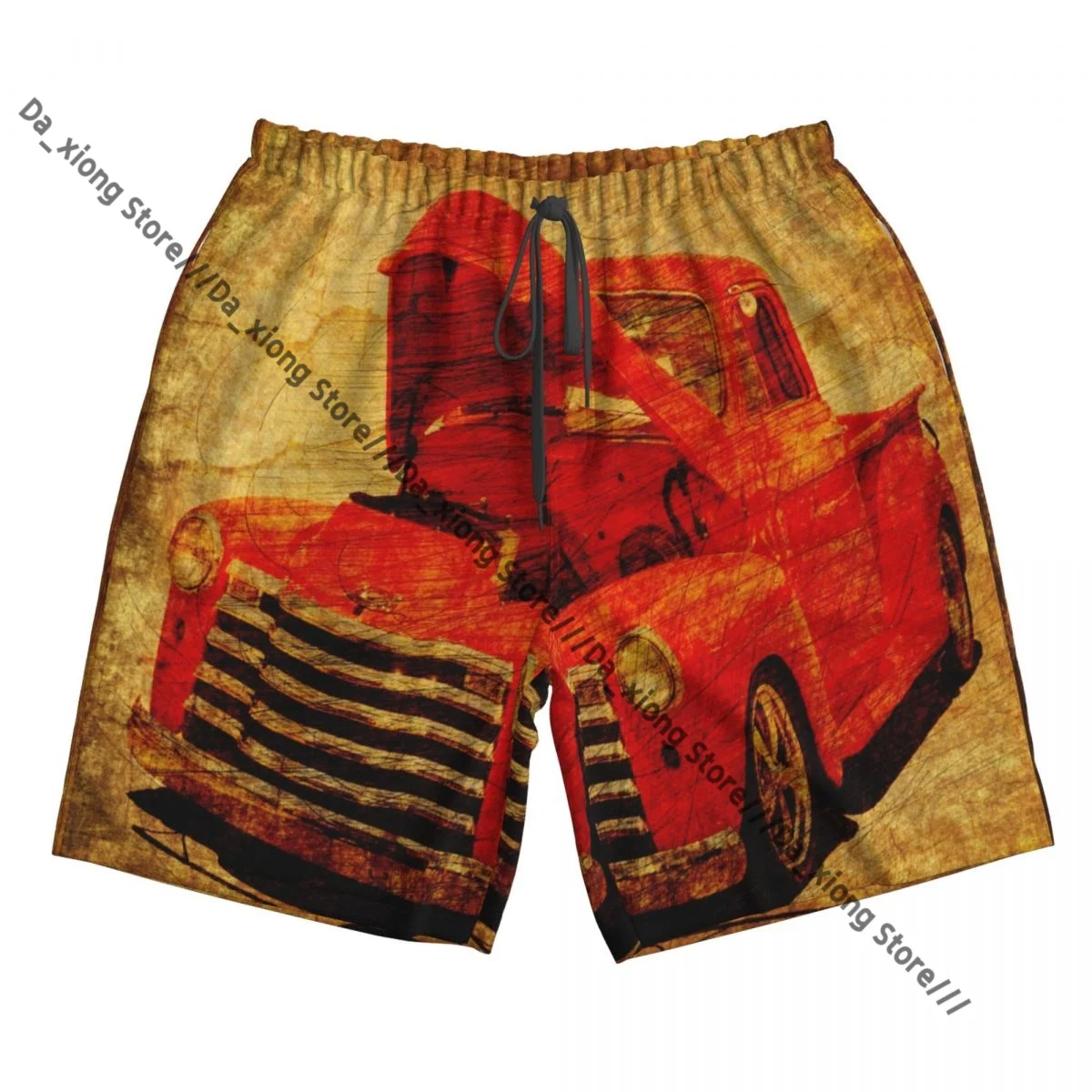 Man Swimwear Vintage Red Car Swim Shorts Trunks Beach Board Shorts Swimming Swimsuits
