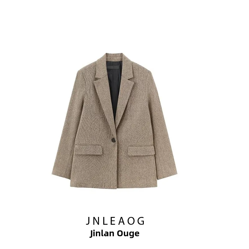 Faionable Single-Button Women's Suit Jaet Autumn New Sle Versatile Quali Polyester Casual Commute Loose Fit Long Sve