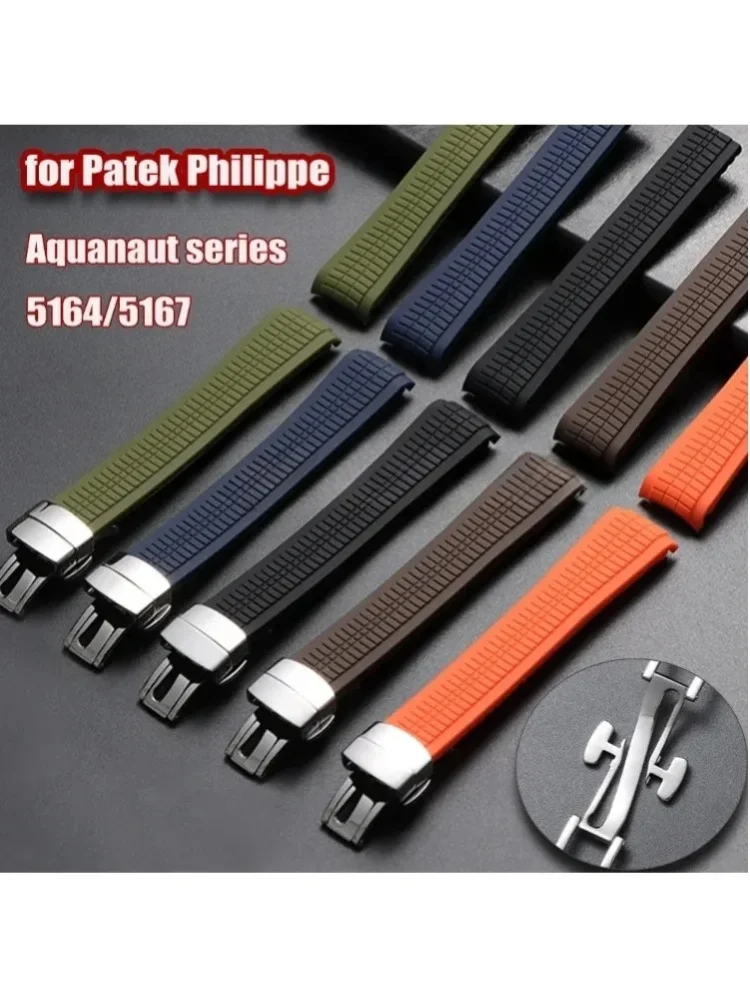 21 mm Uhrenarmband für Patek Philippe Aquanaut Serie 5164/5167, wasserdichtes, staubdichtes Gummi-Uhrenarmband, Silikonarmband, Stahlverschluss