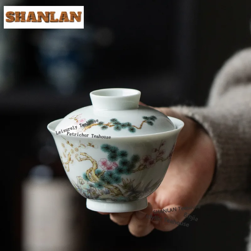 

130ml Pine Bamboo Plum Ceramic Gaiwan Antique Tea Tureen Tea Bowl With Lid Kit Tea Maker Cover Bowl Tableware Supplies Ornaments