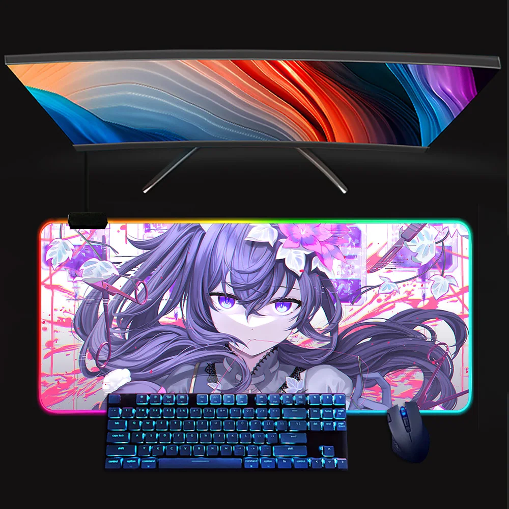 project sekai RGB Pc Gamer Keyboard Mouse Pad Mousepad LED Glowing Mouse Mats Rubber Gaming Computer Mausepad