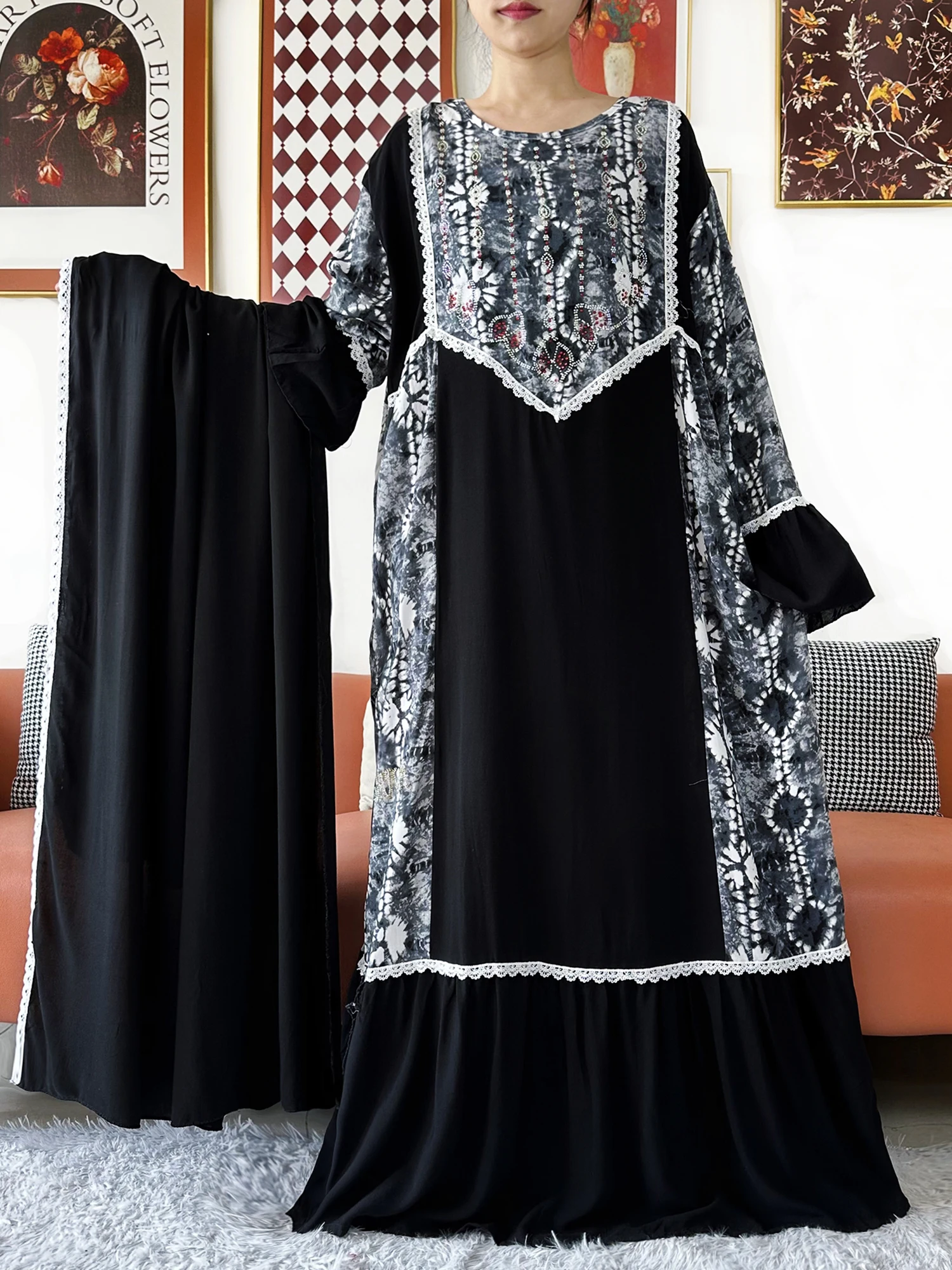 New Women Kashkha Dubai Dress Solid Cotton Dubai Abaya Dress Long Sleeve Loose Boho Maxi Casual Fashion African Clothing 4