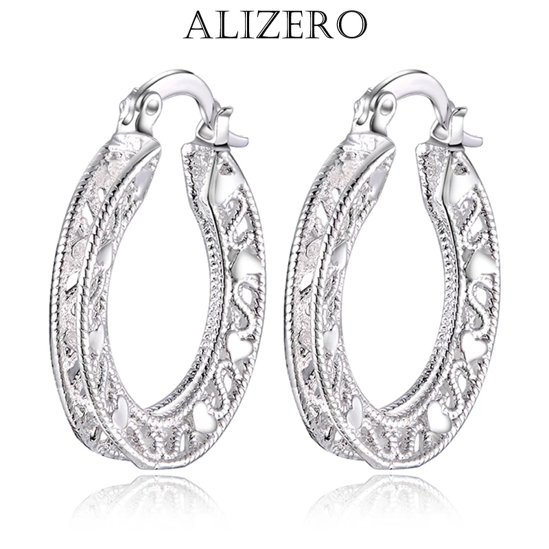 

ALIZERO 925 Sterling Silver 28mm Hollow Circle Heart Hoop Earrings For Women Jewelry Lady Wedding Engagement Party Accessories