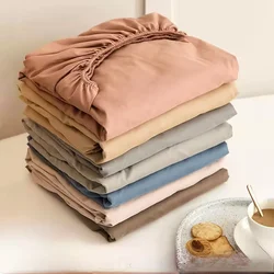 Soft Cotton Fitted Bed Sheet with Elastic Band Solid Color Mattress Cover for Single Double King Queen Bed 140/150/160/180/200