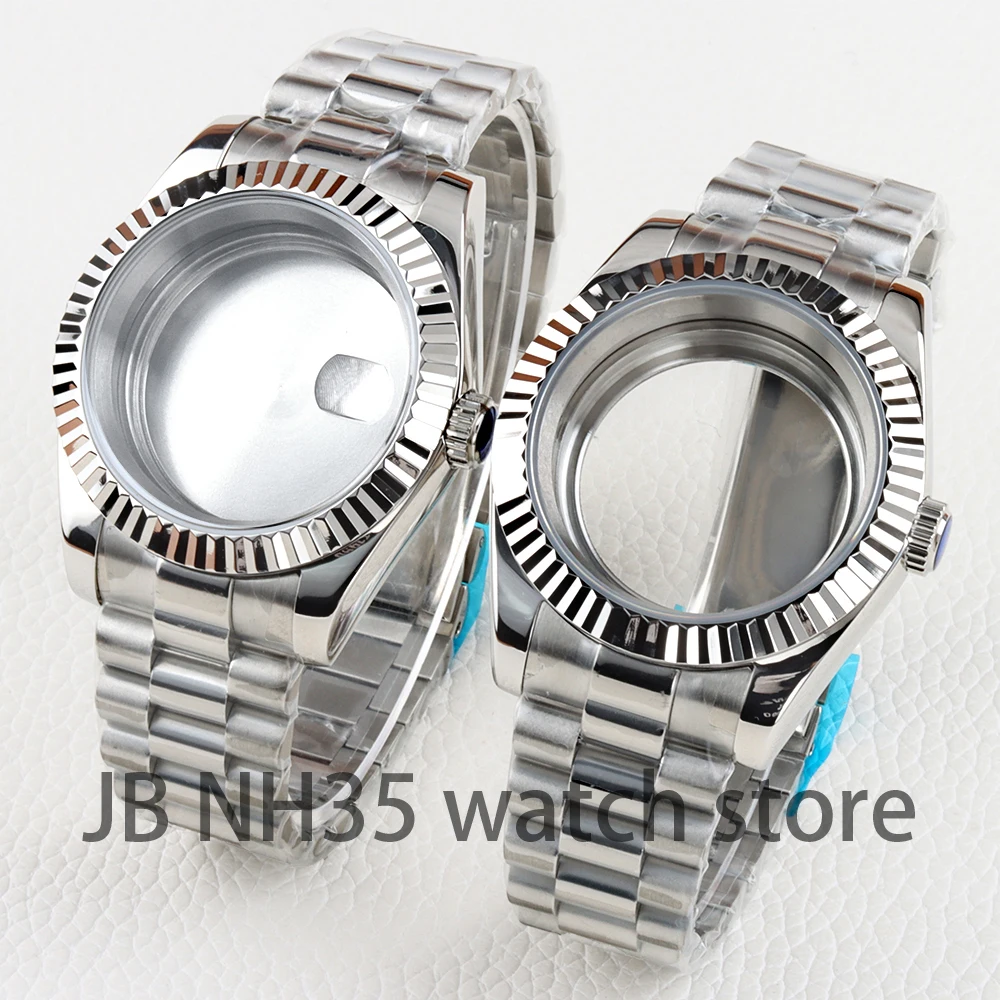 

NH35 Silver Watch Cases 36mm/39mm Stainless steel Presidential Bracelet For NH35 NH36 Movement 28.5mm Dial Datejust Watch Case