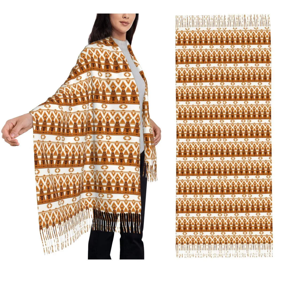 

Journey Cloak Pattern Scarf Tassel Scarves for Women Soft Warm Shawls and Wraps Long Fall Winter Shawl Wrap