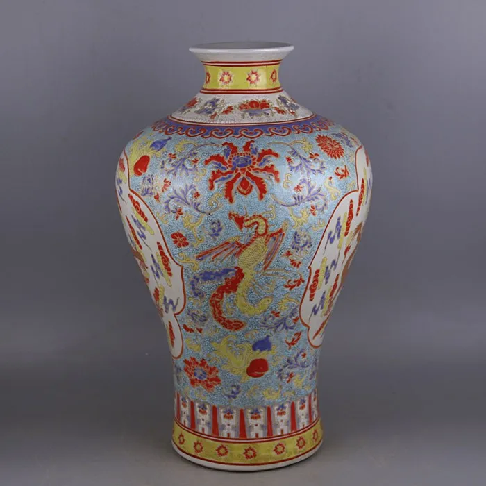 Coloured Antique Chinese Dragon Vase Qing Qianlong Chinese Vase Famille Rose Night Light Porcelain Vases Dragon Phoenix Pattern