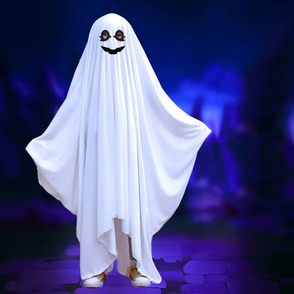 Hooded Halloween Cloak Cape Funny Cosplay Smile Face Ghost Poncho Robe Black Eye Fright Clothes Ghost Cosplay Costume