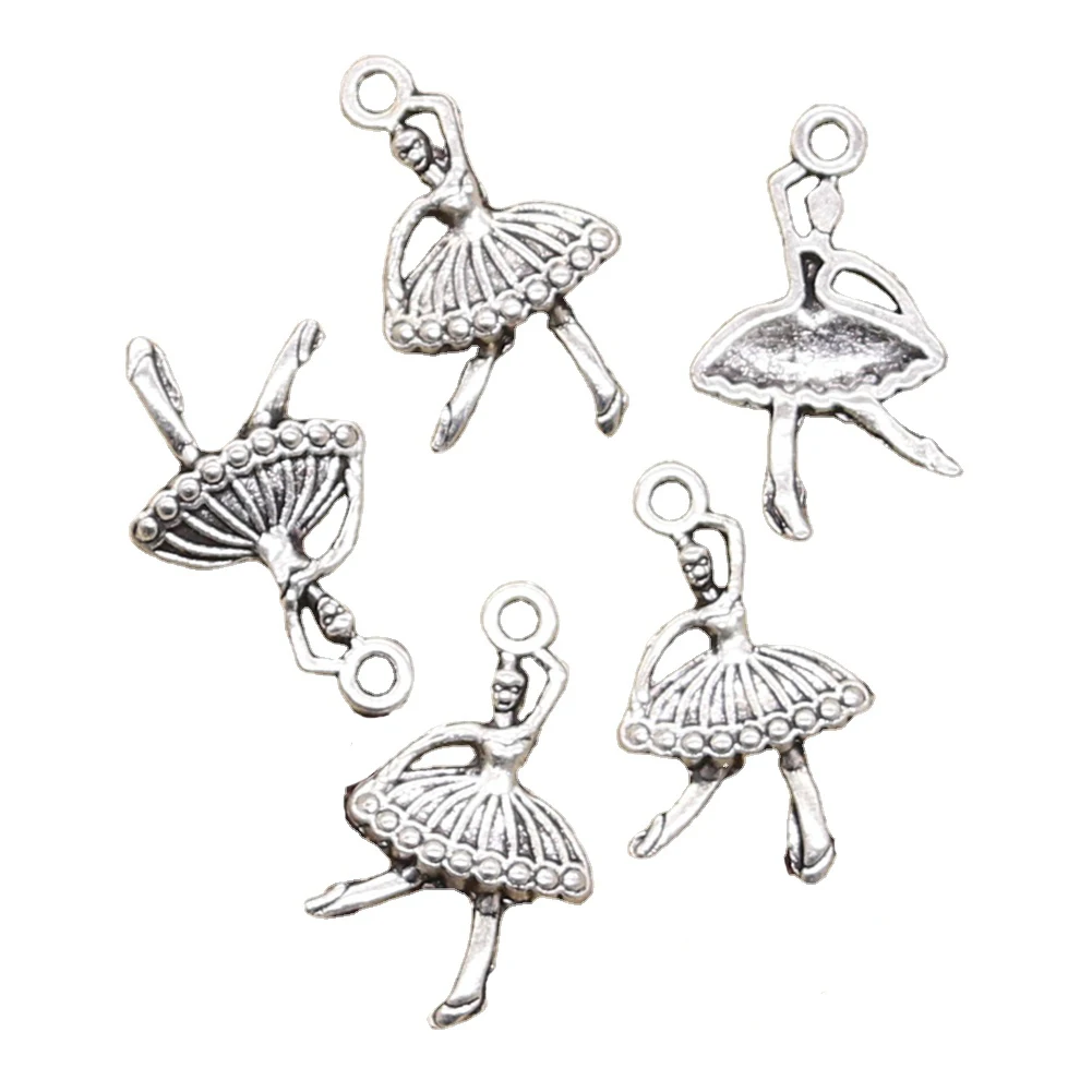 30pcs Charms Ballet Girl Dancer Baller 22x12mm Antique Silver Color Plated Pendants Making DIY Handmade Tibetan Finding Jewelry