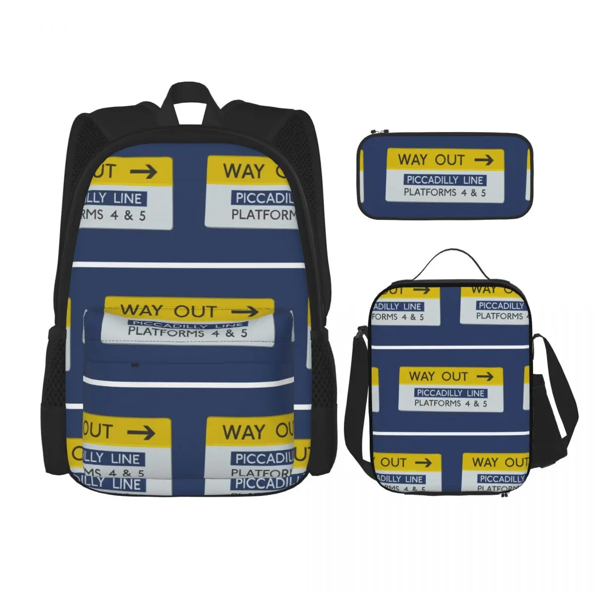 London Underground Way Out Sign Backpacks Boys Girls Bookbag Students School Bags Kids Rucksack Lunch BagPen Bag Three-Piece Set