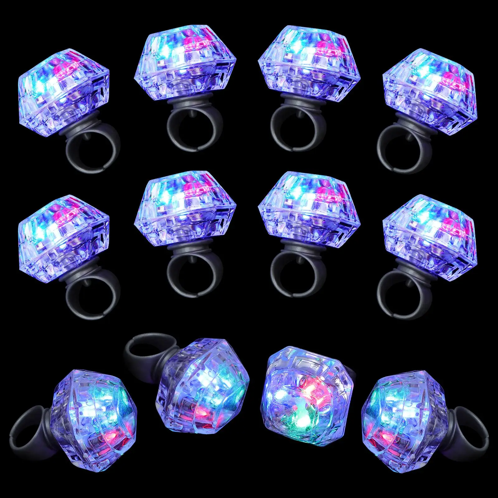12 Pcs KTV LED Finger Ring Flashing Party Light up Diamond Rings Eye-catching