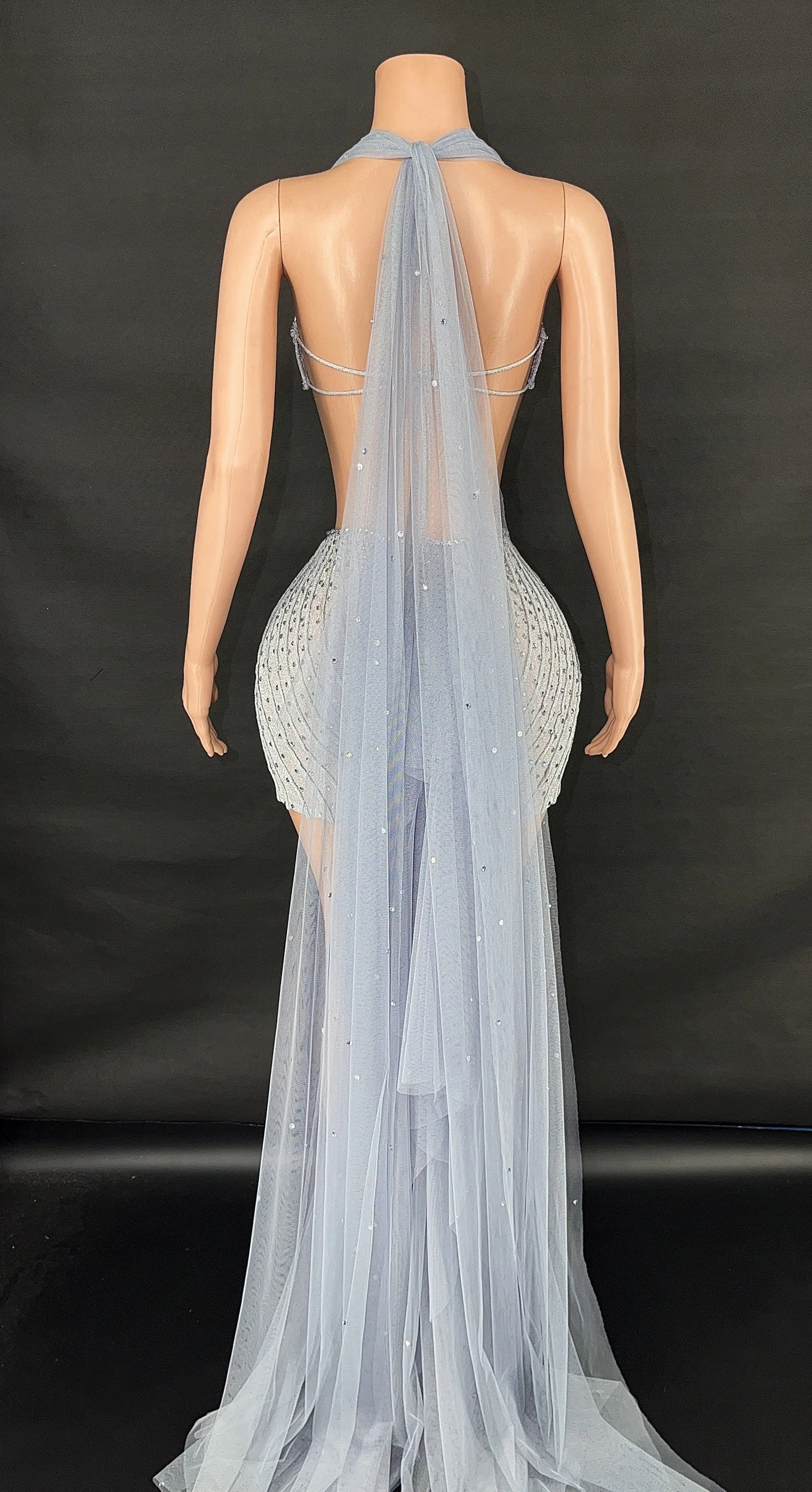 ชุดเดรสประดับเพชร ZD สำหรับการแสดงบนเวที ไซส์ใหญ่ ชุดราตรีวิบวับสำหรับผู้หญิง