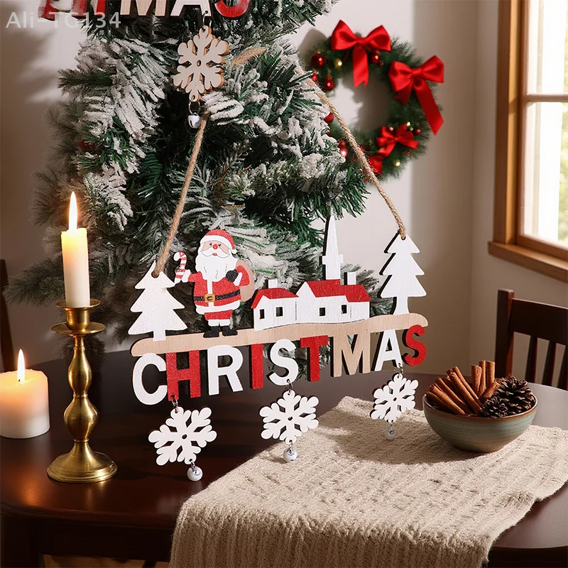 زخرفة شجرة عيد الميلاد المعلقة؛ تصميم سانتا والأيائل؛ ديكور جدار أو بوابة مصنوع من الخشب؛ قلادة رجل الثلج الاحتفالي SHIDWJ