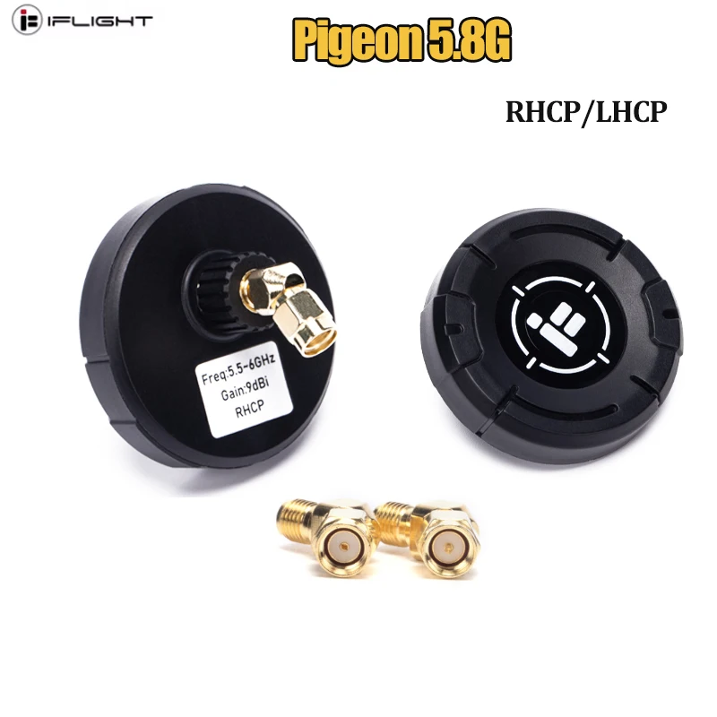 IFlight Pigeon 5.8G Circular Polarization Directional 9dBi Gain FPV Patch Antenna RP-SMA LHCP RHCP with 2PCS 45 Degree Adapter