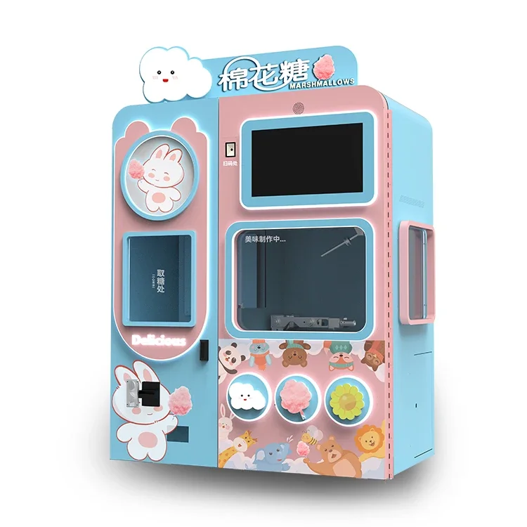 High-Efficiency Commercial Cotton Candy Self-Serve Vending Machine with Touchscreen Interface with Coin Operated Capabilities