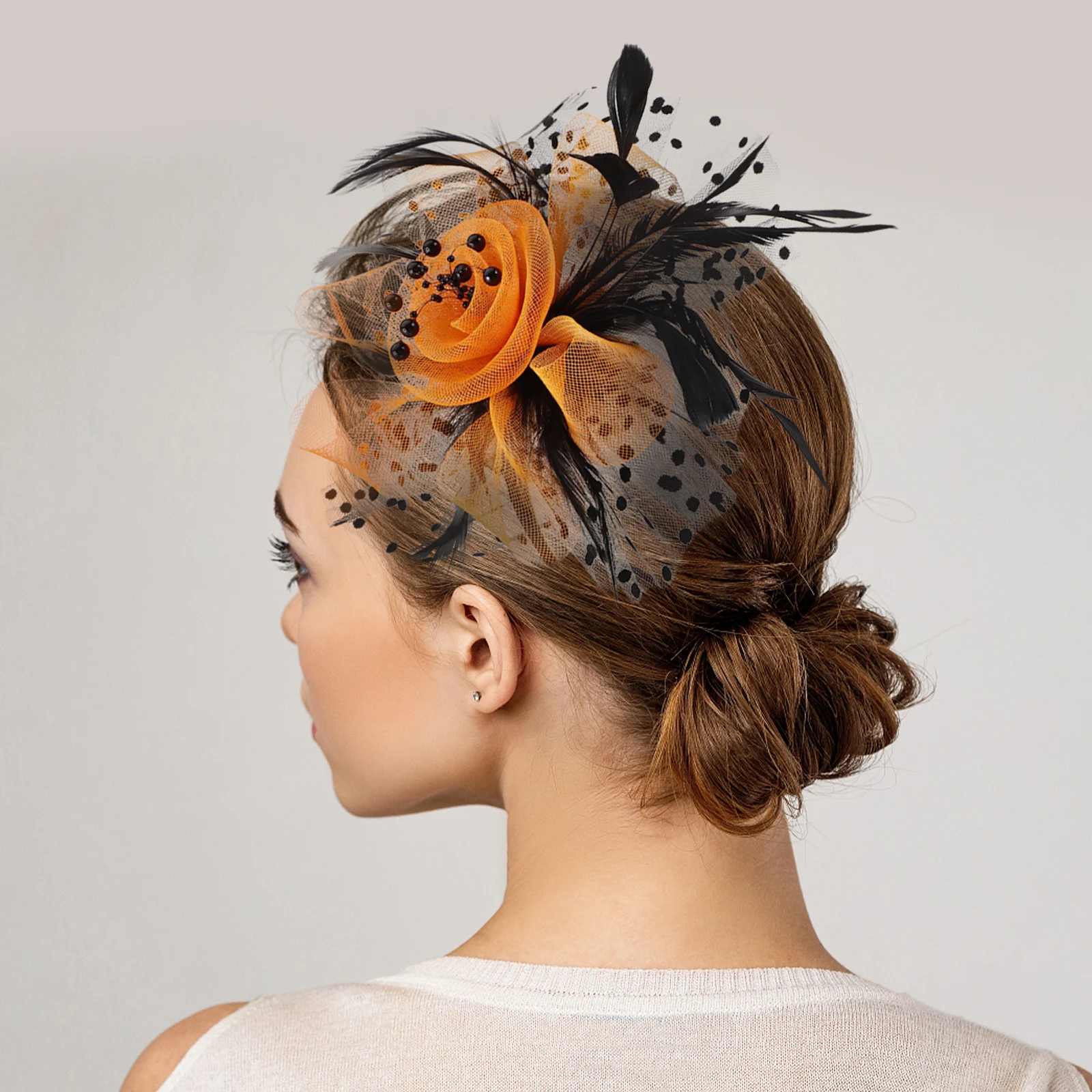 

Color Block Tulle Hairband Lightweight Bride Headdress Wedding Tea Party Banquet Cosplay Fascinator Headwear Accessory