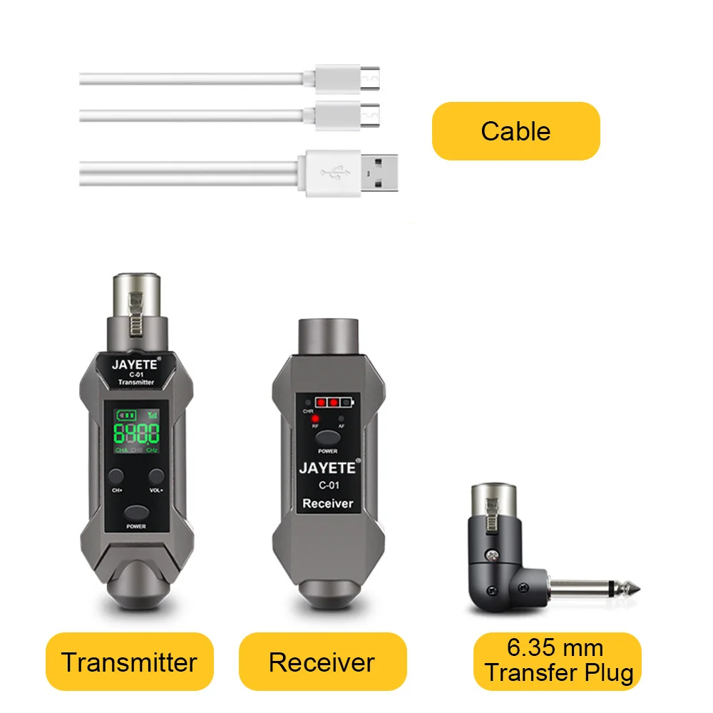 Drahtloses XLR-Sender- und Empfängersystem/164 Fuß Reichweite/geringe Latenz/kompatibel mit dynamischen und Kondensatormikrofonen, wiederaufladbar/Konvertierung