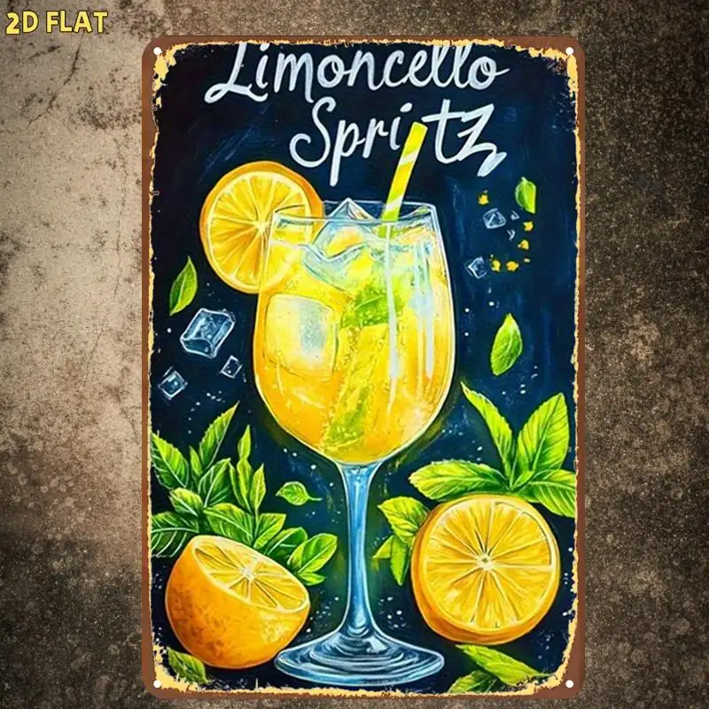 [For Indoor/Outdoor] 2D Flat, 1pc, Funny Limoncello Spritz Drink Art Print Metal Iron Sign, Pre-Drilled Holes, Suitable for Indo