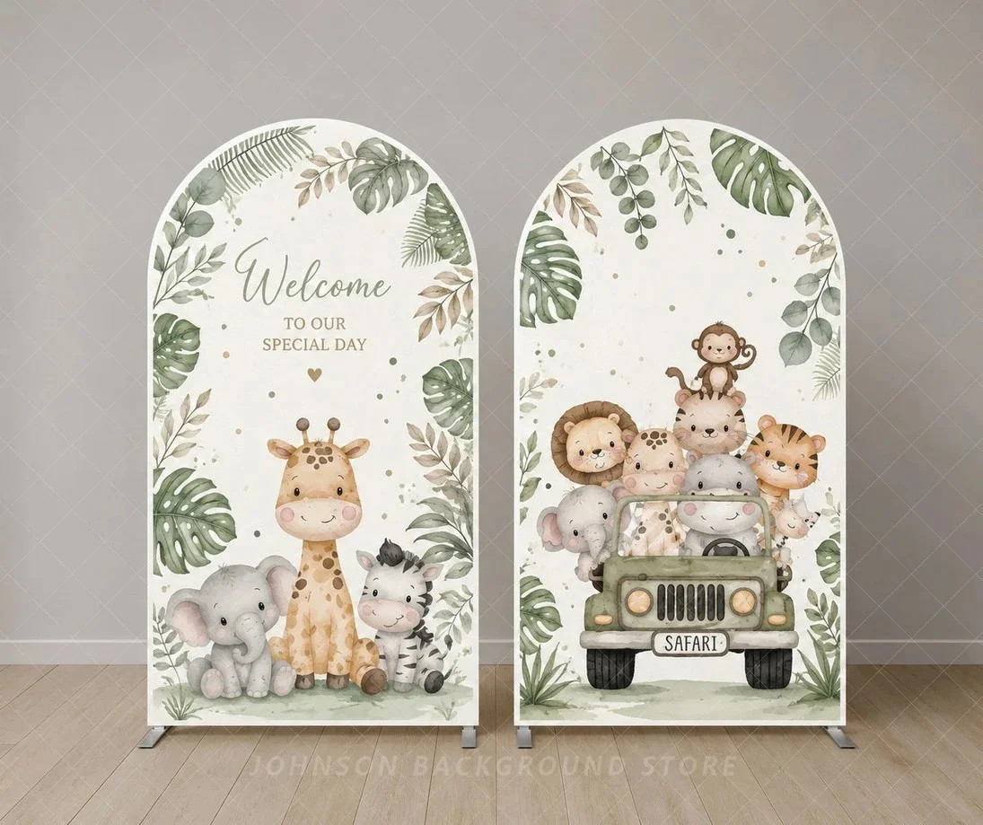 Safari Jungle Animals car leaf Arch Backdrop Cover Wild One Birthday Party Decor Safari Baby Shower Arch Cover background