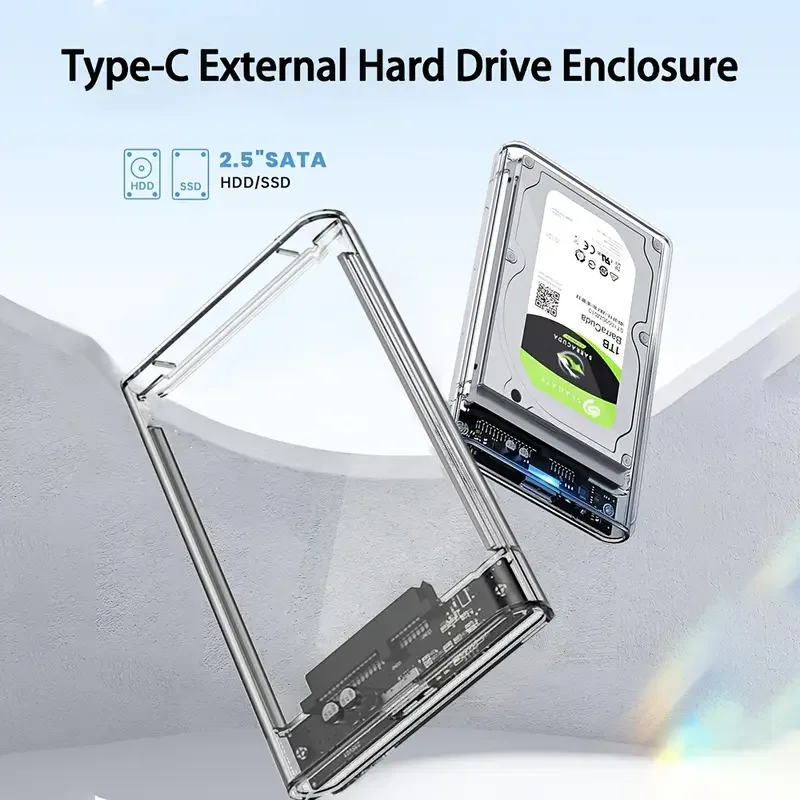 2.5Inch Type-C Mobile Hard Drive Enclosure SATA to USB 3.1 USB C SSD Enclosure 5Gbps Tool-Free Hard Disk Case for Laptop Desktop