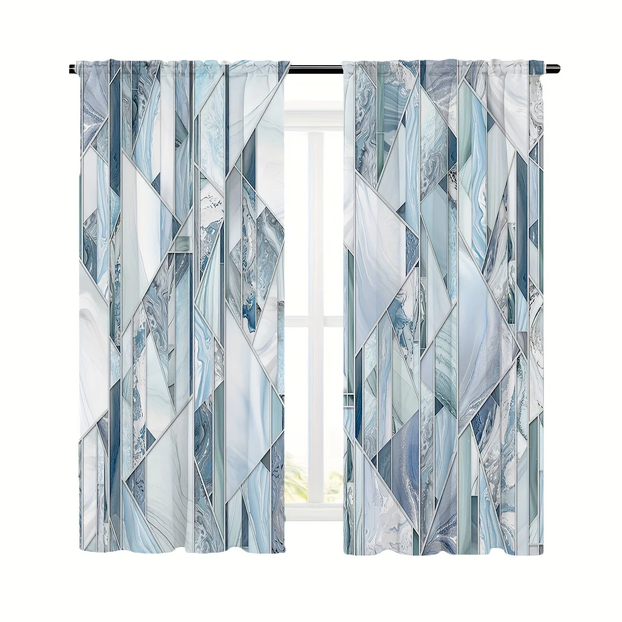 2pcs Marble Pattern Curtains Rod Pocket Decorative Window Drape Window Treatments For Bedroom Living Room Study Home Decoration