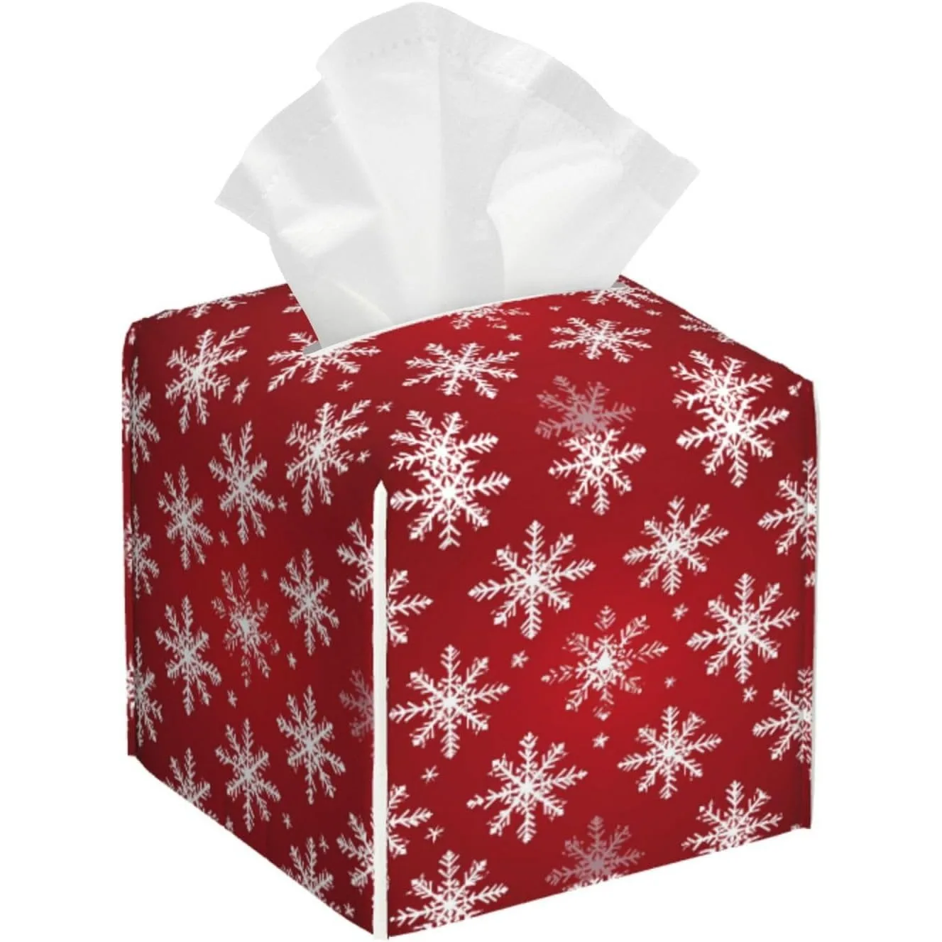 Tissue Box Cover Christmas Snowflakes Pattern Square PU Leather Tissue Box Holder for Car Bathroom Bedroom Desk Tabletop Decor