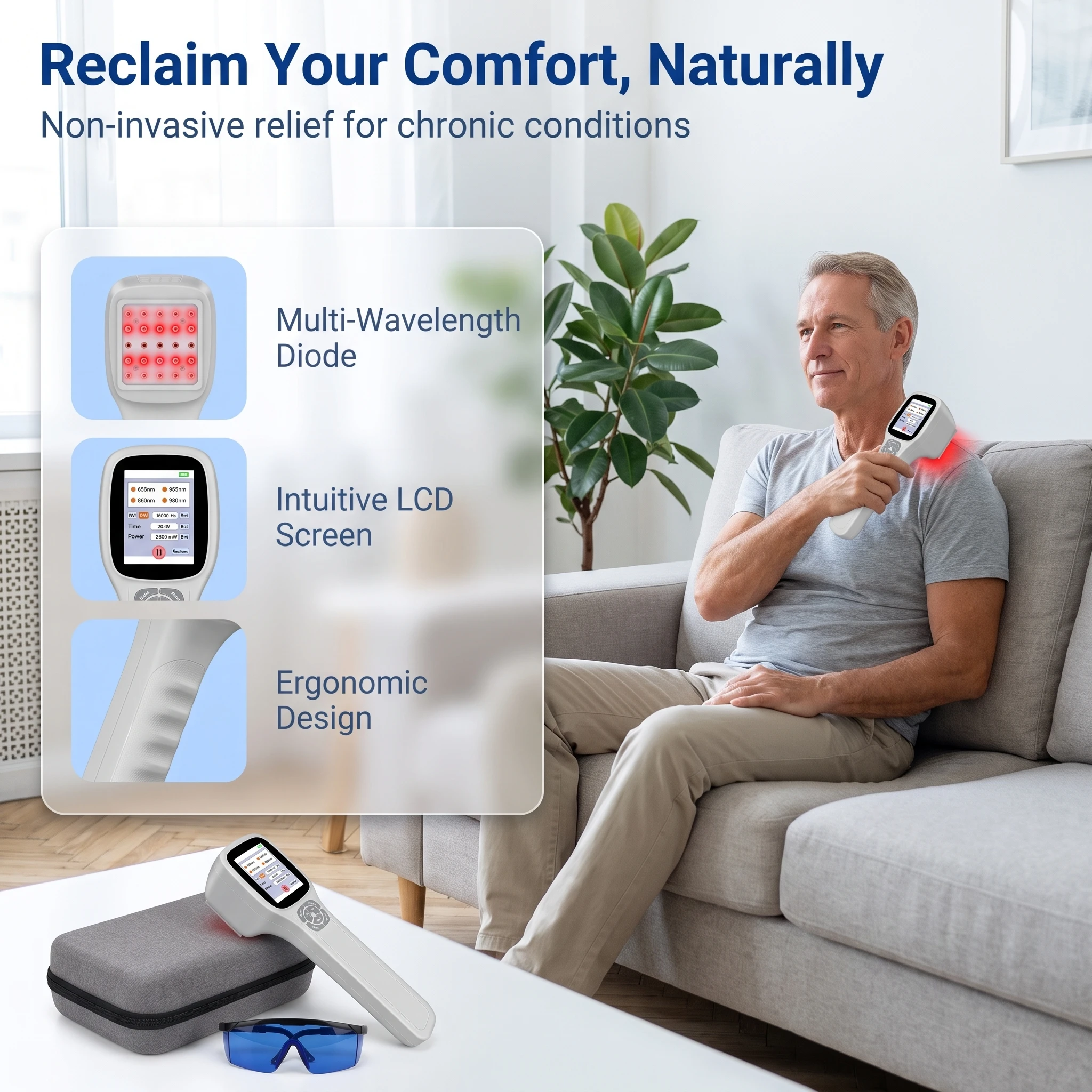 Toponechoice  2500mW LLLT Laser Device 808nm 905nm 980nm Handheld Physiotherapy NIR for Arthritis Sciatica Chronic Pain Relief