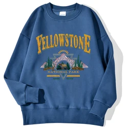 Casual Women Pullover Yellow Stone National Park Letter Printing Hoodie Breathable Loose Warm Sweatshirt Autumn Winter Clothing