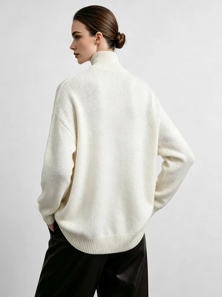 Amii Turtleneck Knit Sweater Drop Shoulder Loose Fit Solid Color Minimalist Versatile Commuter Winter Women's Sweater 12624116