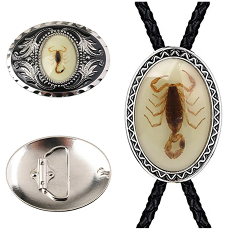 Two sets of natural stone scorpion bolo ties with belt buckles - fashionable men's and women's accessories
