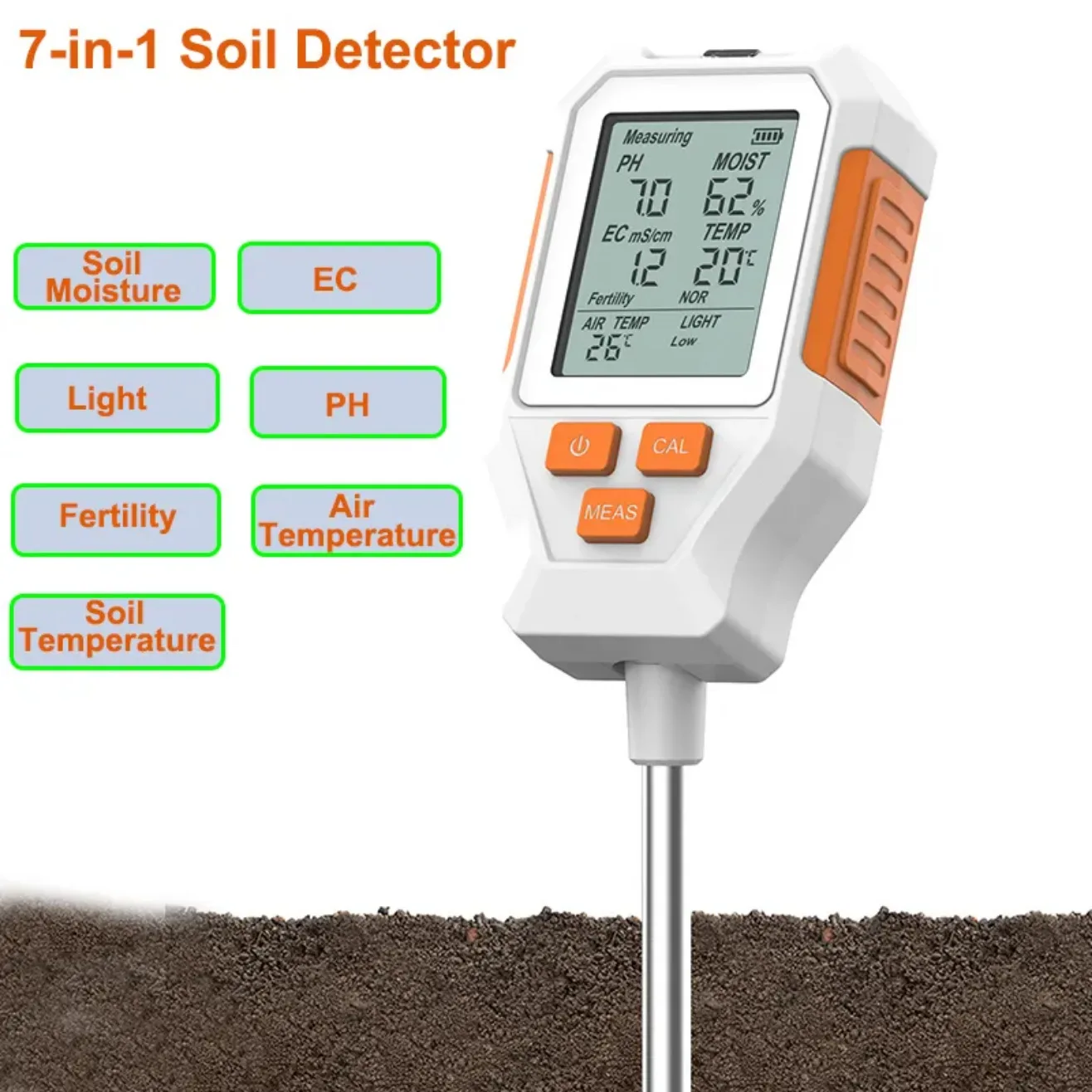 PH Meter/EC/Illumination/Fertility Temperature and Moisture Soil Orchard Compost Detector