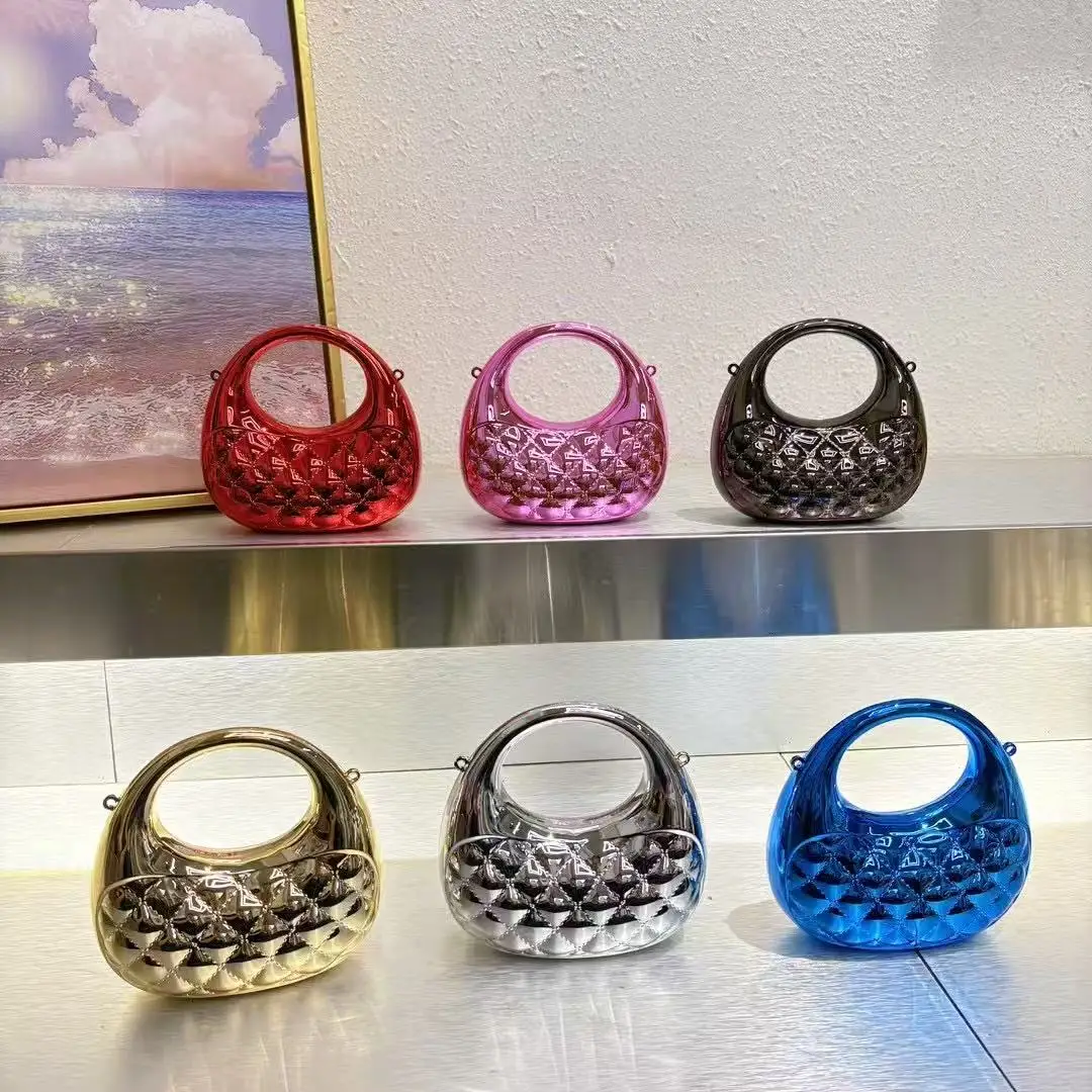 

Shiny Striped Acrylic Moon Bag Lipstick Coin Purse Fashion Mini Bag Women Handbag Female Casual Bag Shoulder Crossbody Bag