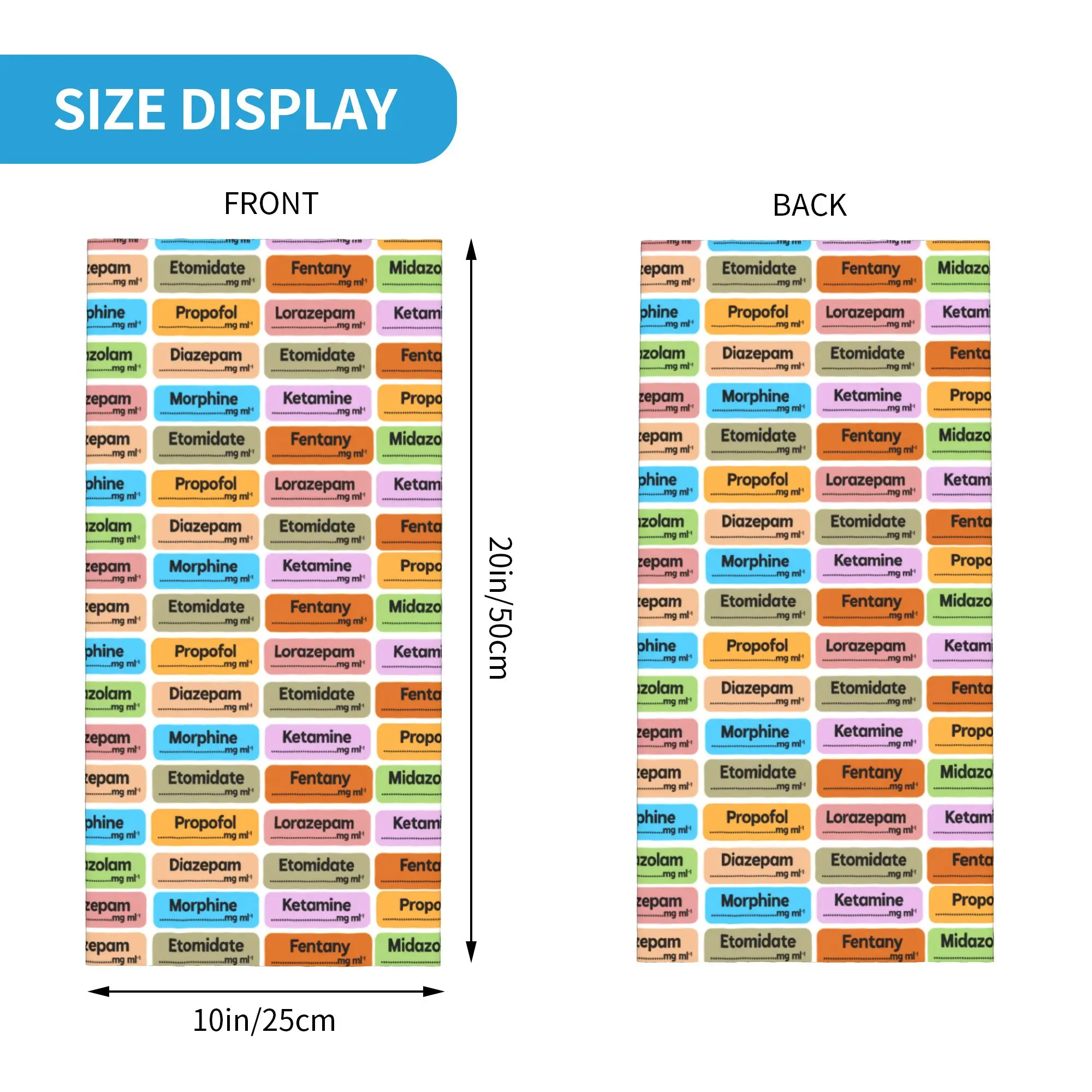 Anesthesia Drugs Color Coded Syringe Labels Bandana Neck Gaiter for Hiking Hunting Wrap Scarf  Headband Warmer Face Scarf Cover