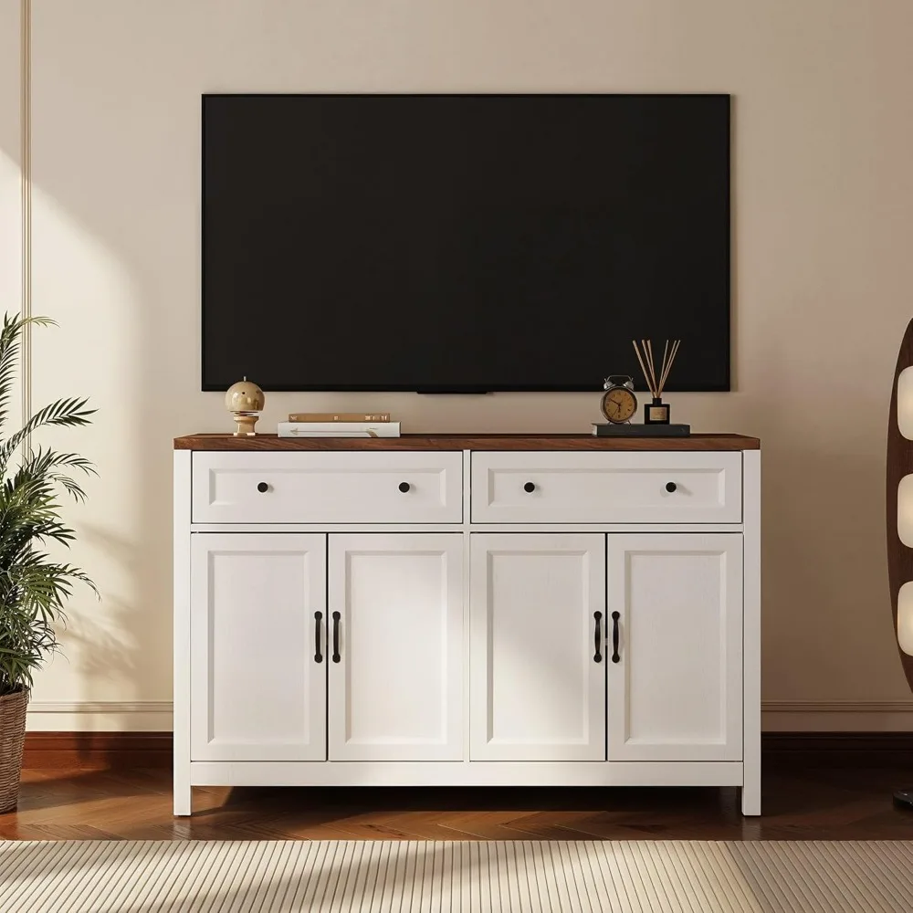 Rustic Farmhouse Style Kitchen Sideboard with Ample Storage, Drawers, and Doors for Coffee Bar and Dining Room Organization