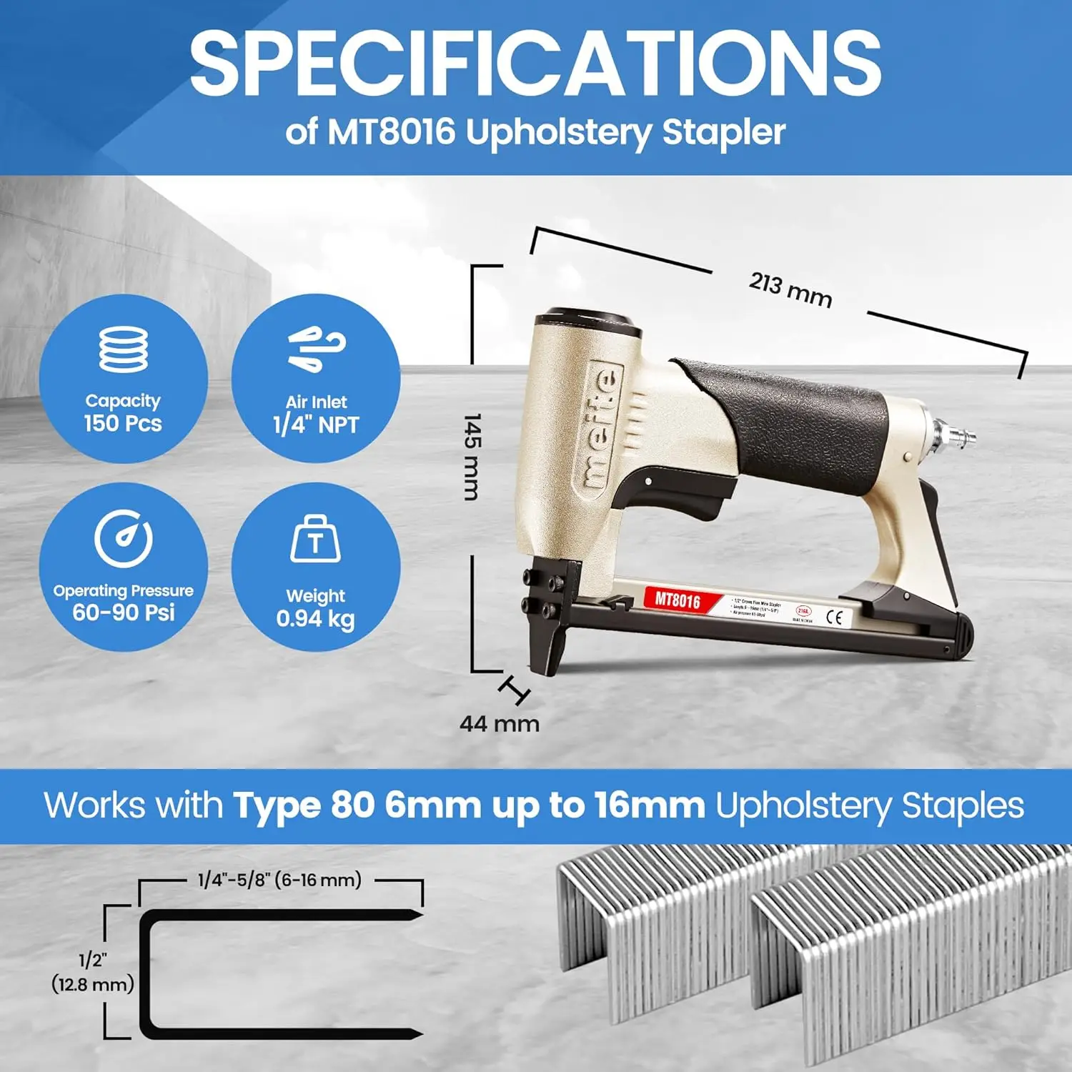 N8016 21 Gauge Pneumatic Upholstery Staple Gun 1/2-Inch Air Power Fine Wire Staple Gun, 1/4-Inch to 5/8-Inch Leg Length 80 Serie